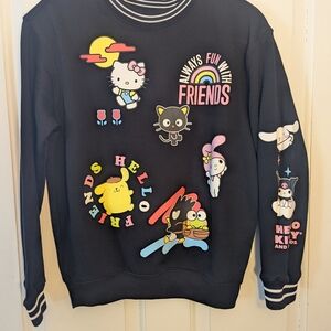 Hello Kitty Black Sweatshirt with Multicolor Character Patches